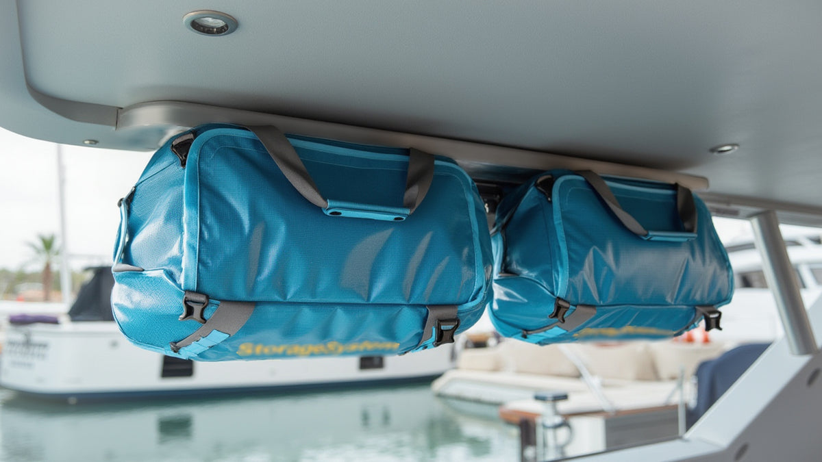 Hang duffels as cabinets or shelves for boats