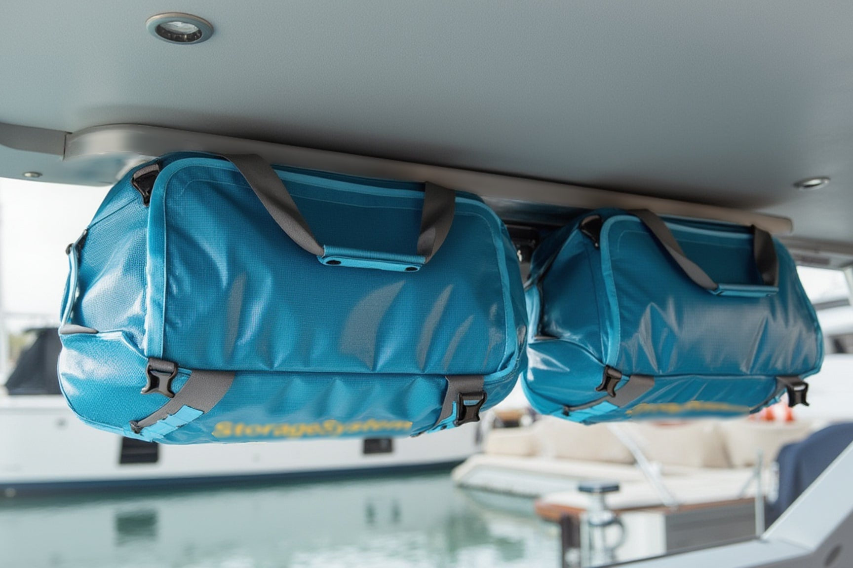 LoftLockers hang duffels as shelves for boats